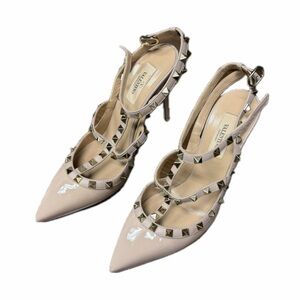 Valentino Garavani Nude Patent Rockstud Slingback Heels (Size 38)